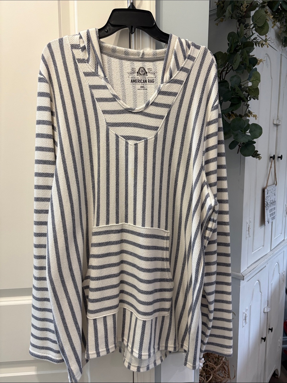 American Rag Striped Hooded Pullover - Cream & Blue-Gray